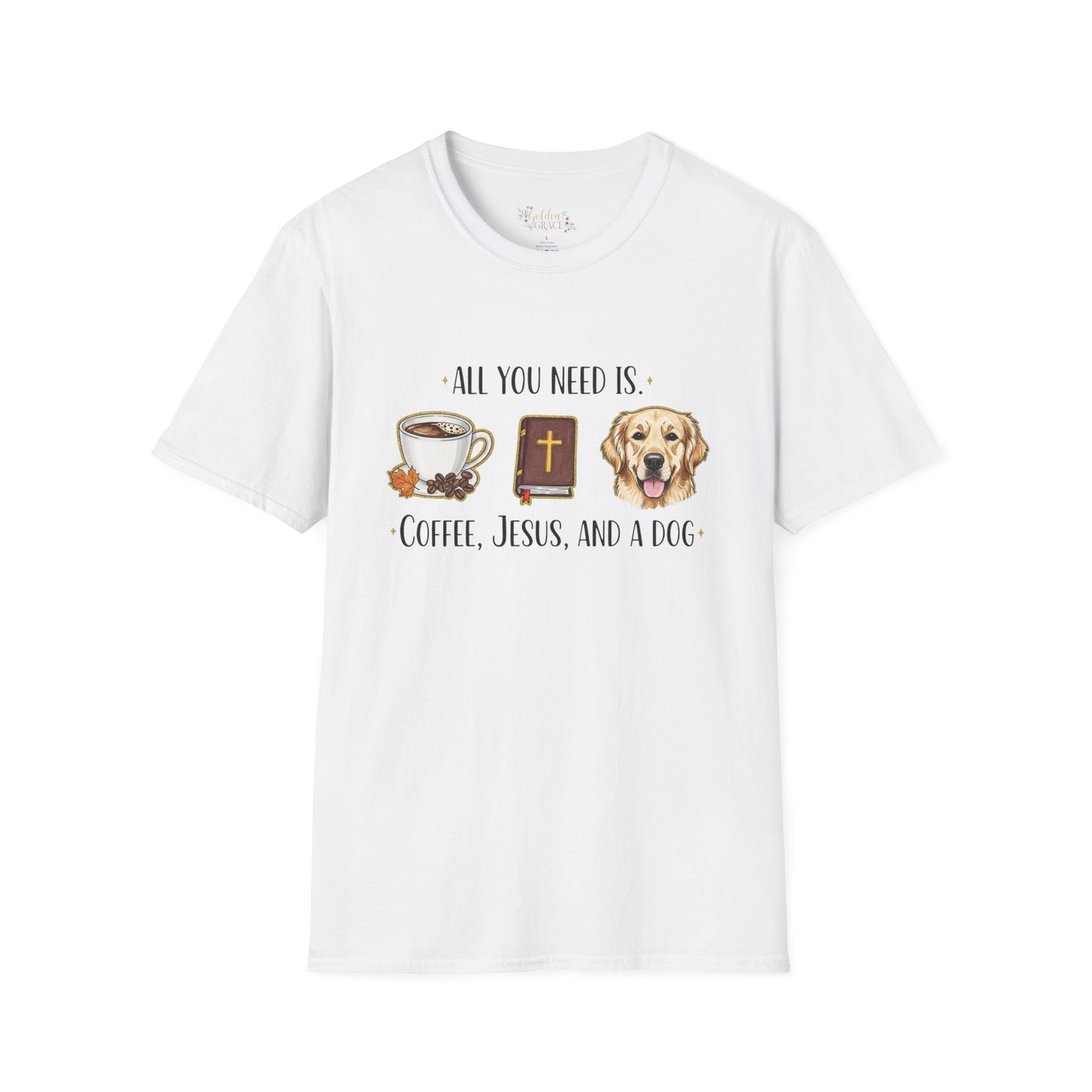 Coffee and Jesus Unisex T-Shirt with Golden Retriever Design