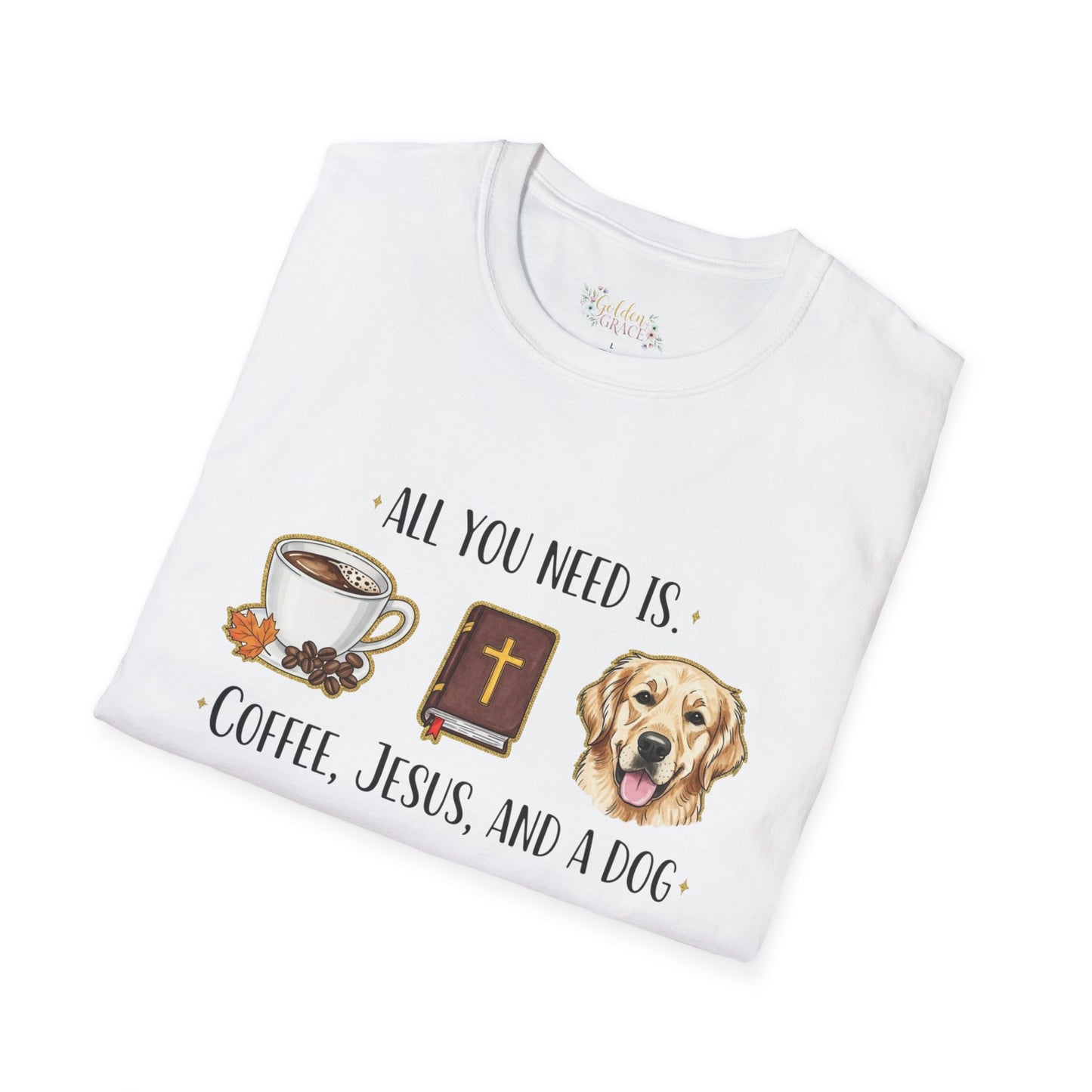 Coffee and Jesus Unisex T-Shirt with Golden Retriever Design