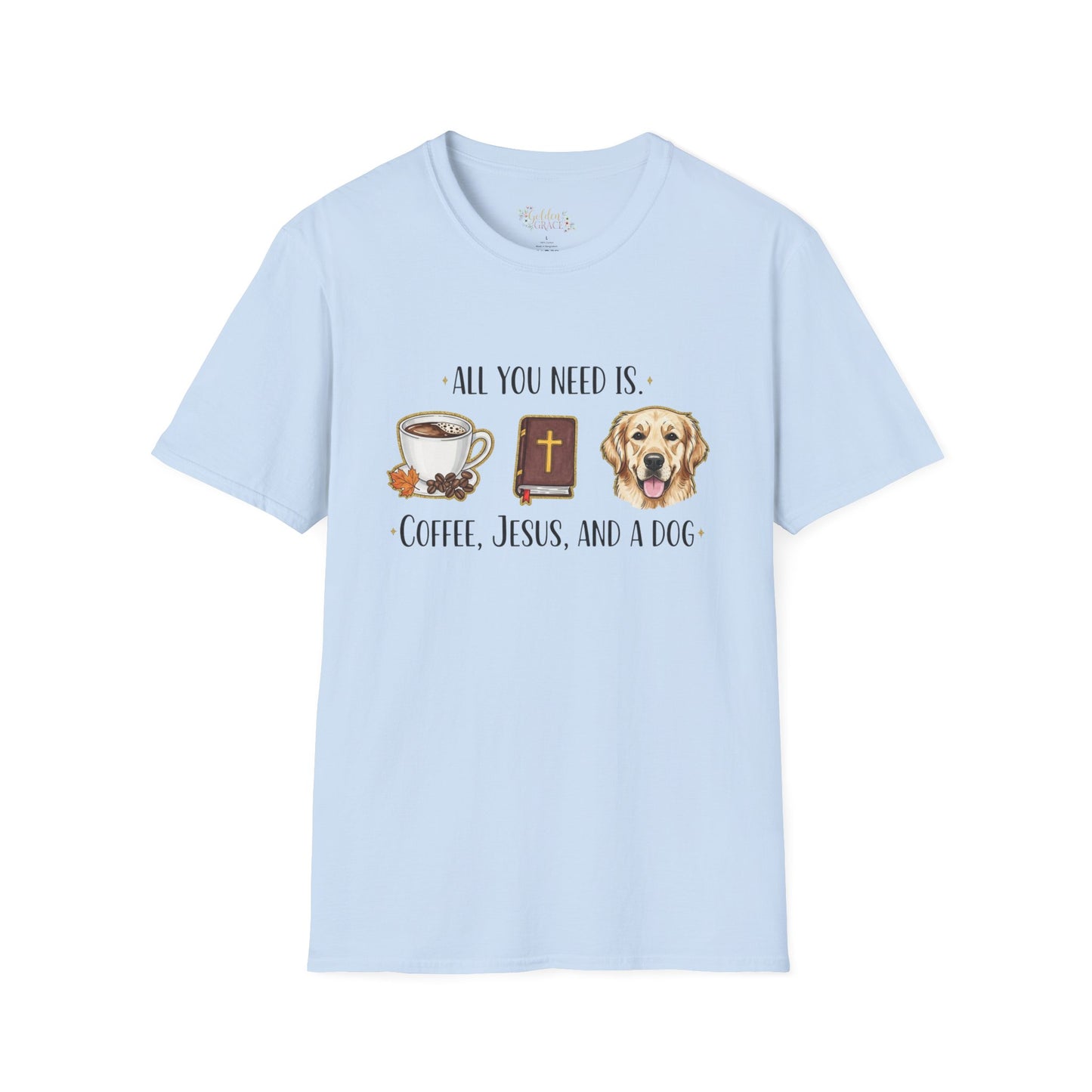 Coffee and Jesus Unisex T-Shirt with Golden Retriever Design