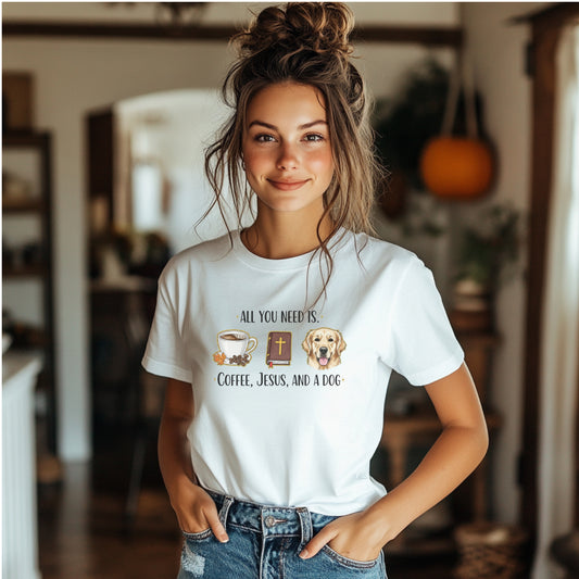 Coffee and Jesus Unisex T-Shirt with Golden Retriever Design