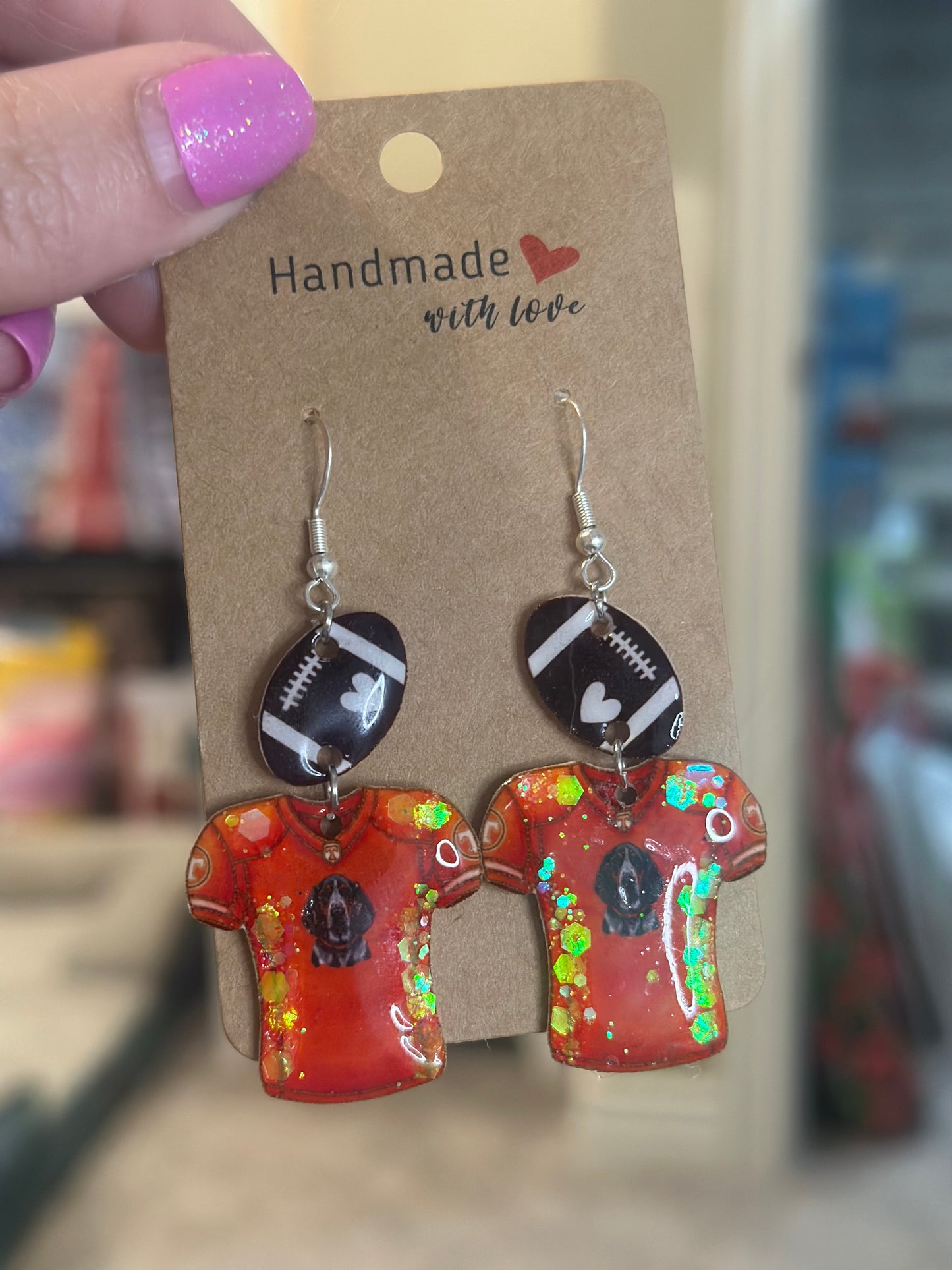 Customizable Football Drop Dangle Earrings