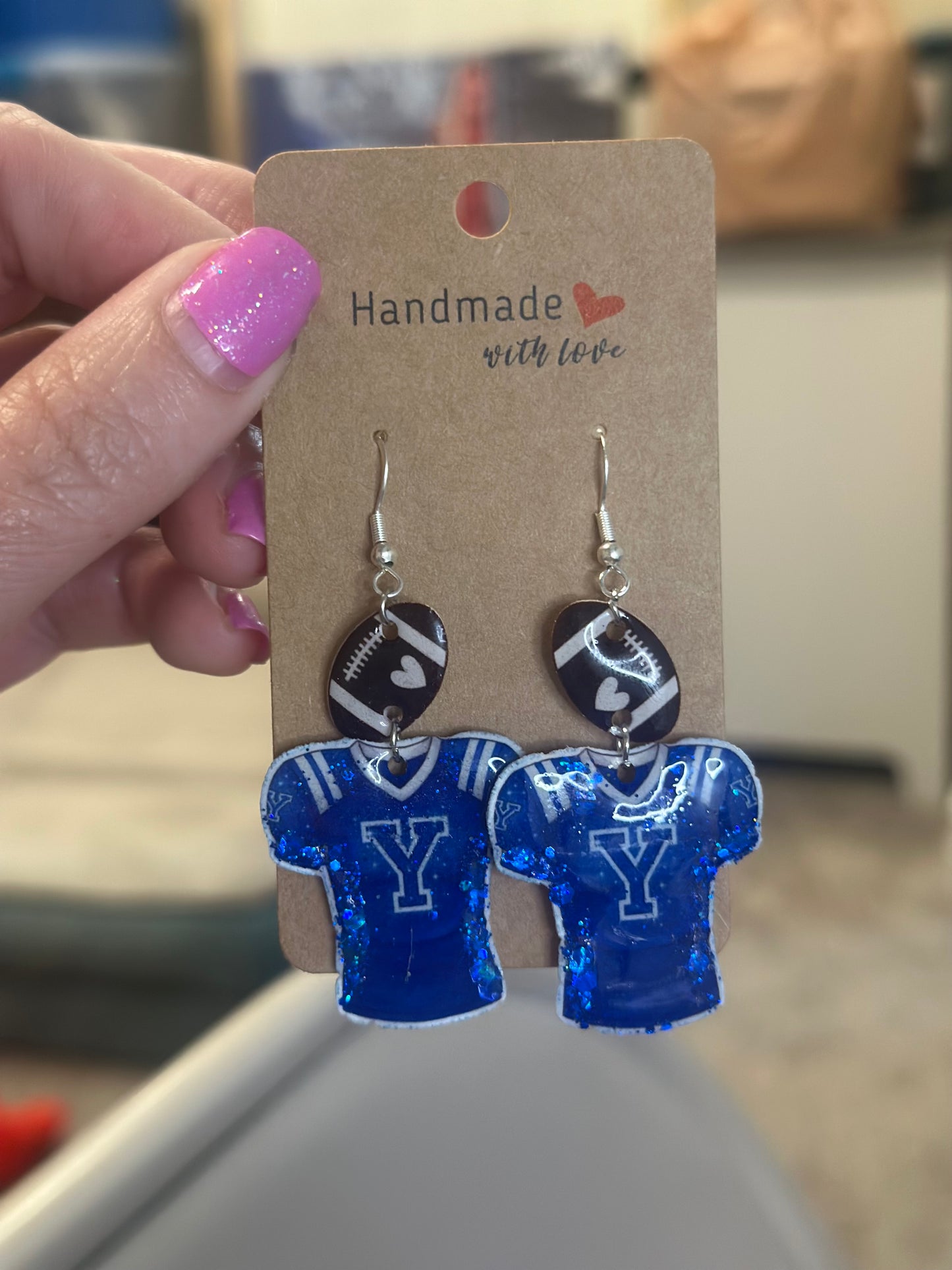 Customizable Football Drop Dangle Earrings