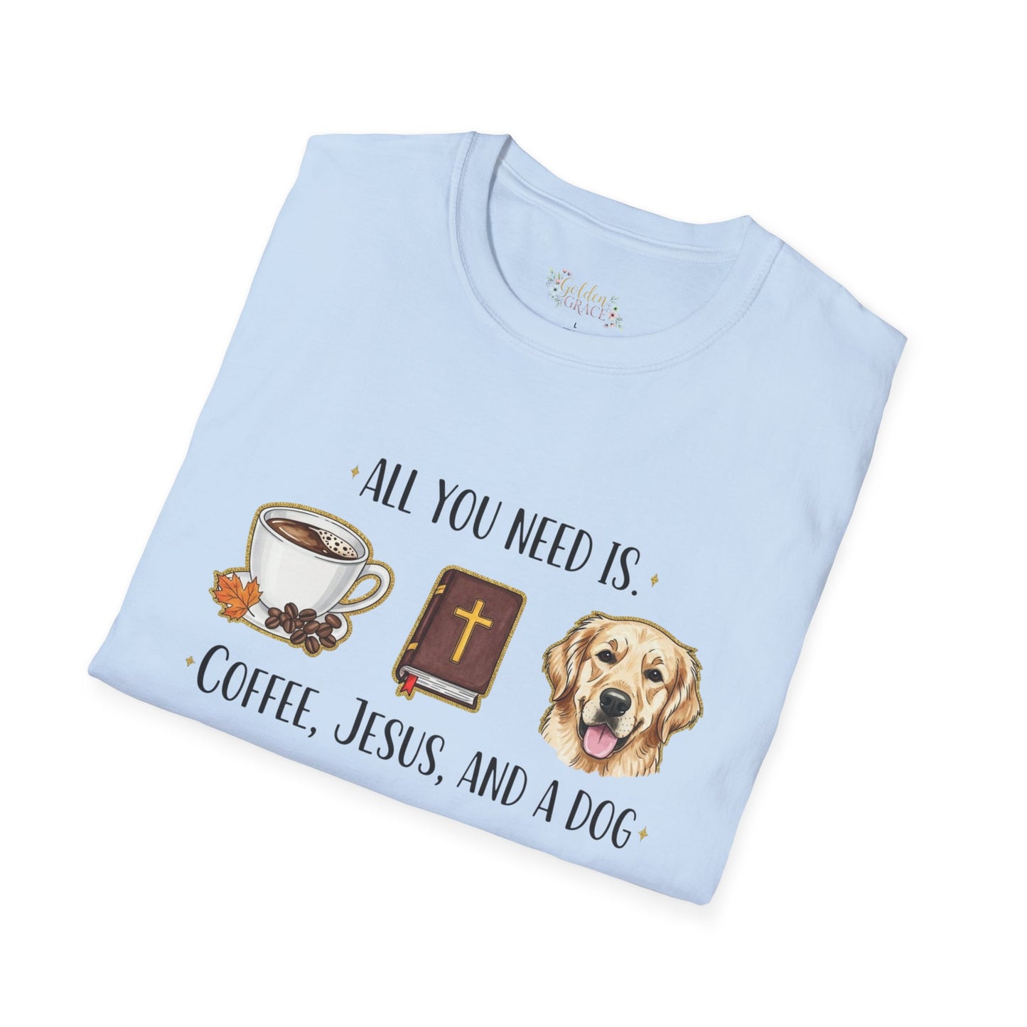 Coffee and Jesus Unisex T-Shirt with Golden Retriever Design