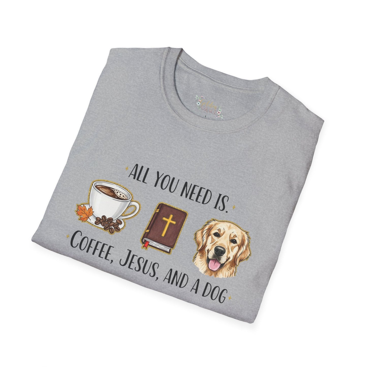 Coffee and Jesus Unisex T-Shirt with Golden Retriever Design