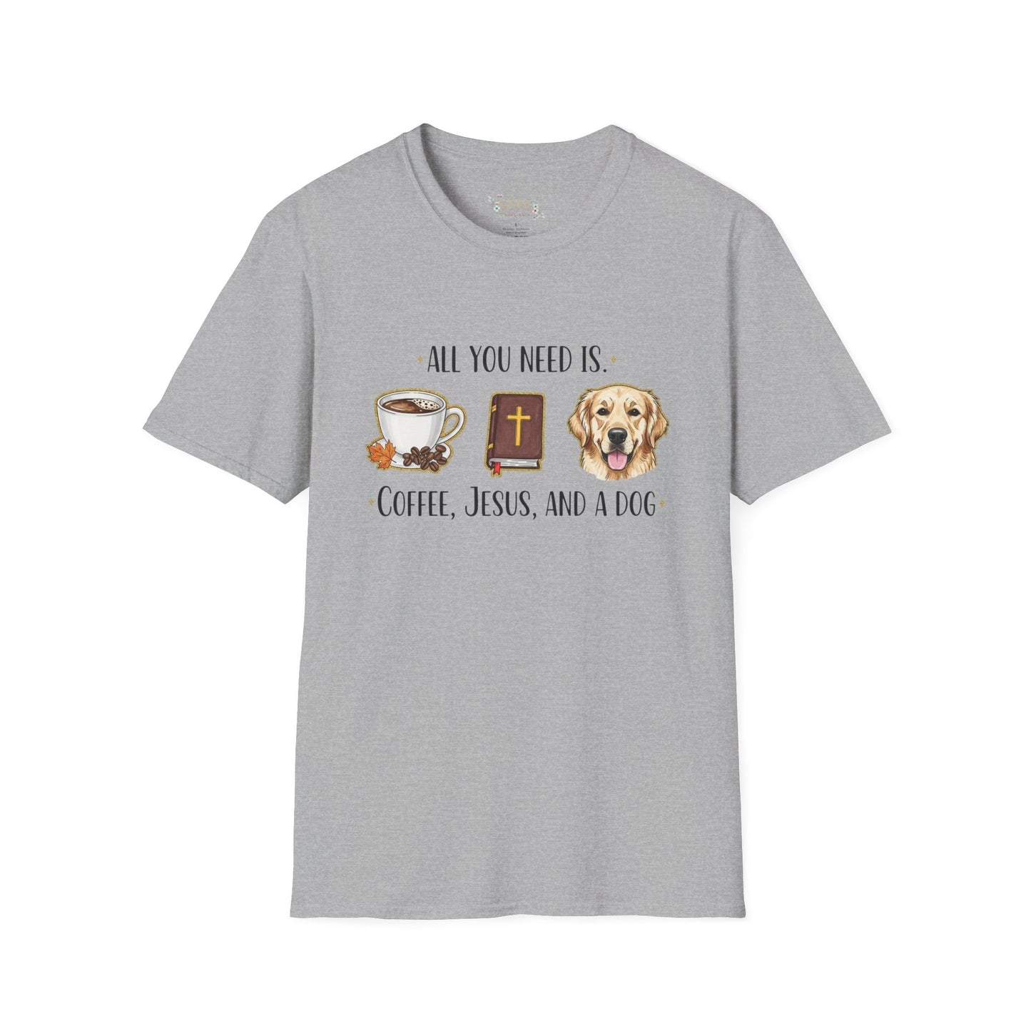 Coffee and Jesus Unisex T-Shirt with Golden Retriever Design