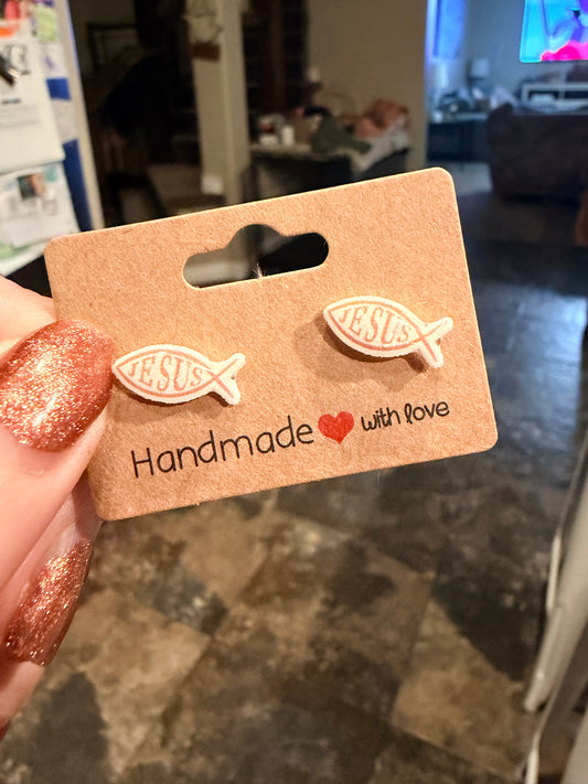 Jesus Fish Stud Earrings