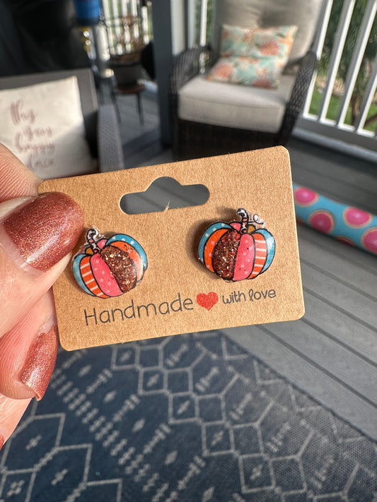 Colorful Pumpkin Studs – Glitter Fall Earrings