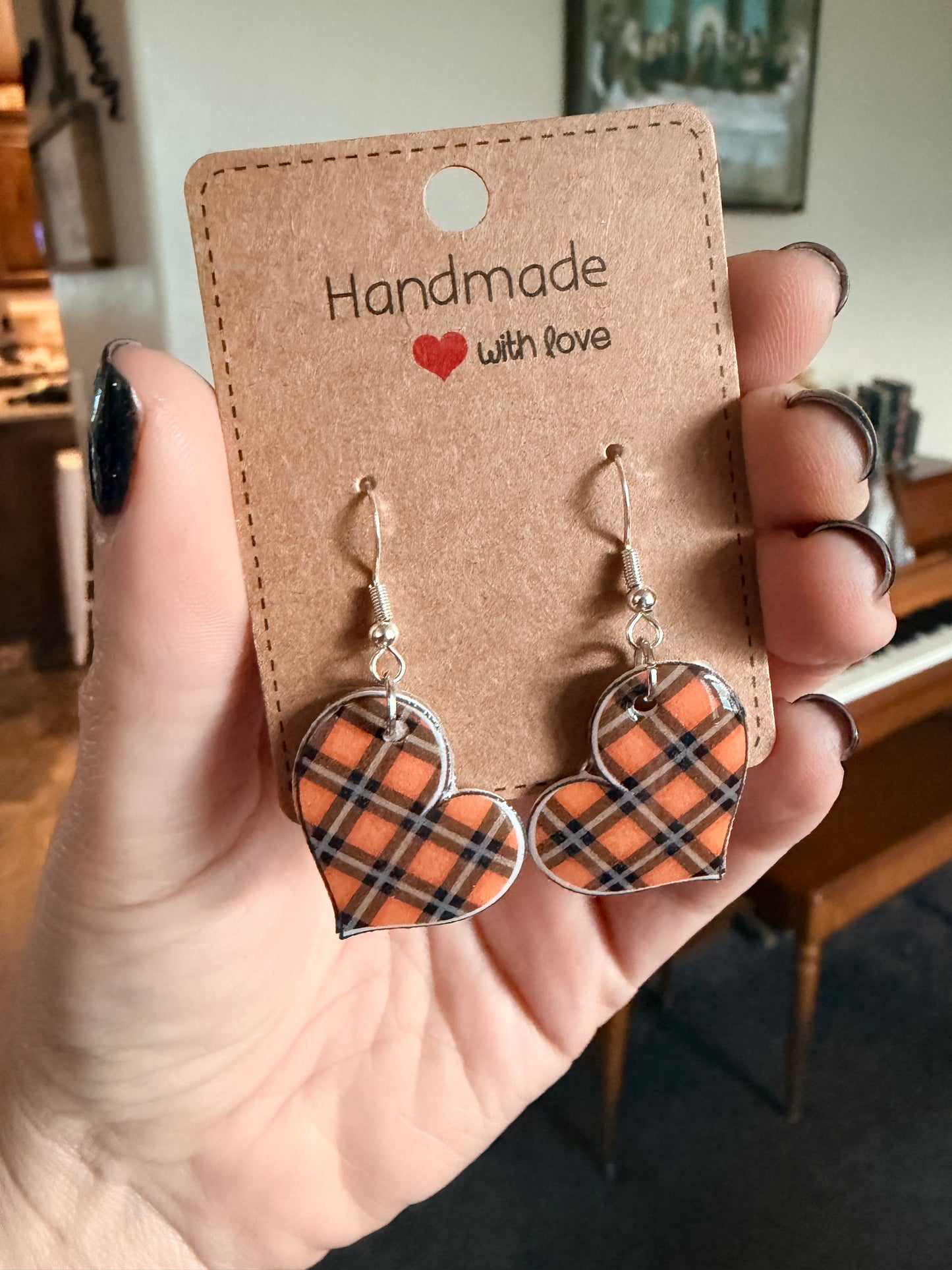 Plaid Heart Hook Dangles