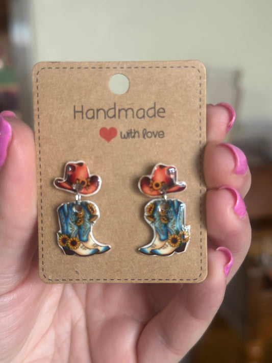 Cowgirl Hat & Boot Stud Dangles