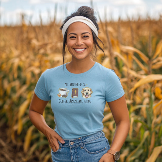 Coffee and Jesus Unisex T-Shirt with Golden Retriever Design