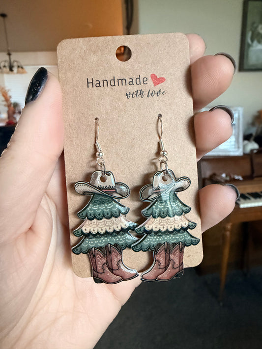 Western Christmas Tree Dangle Earrings