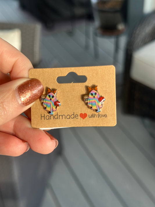 Rainbow Ghost Studs – Cute Halloween Earrin