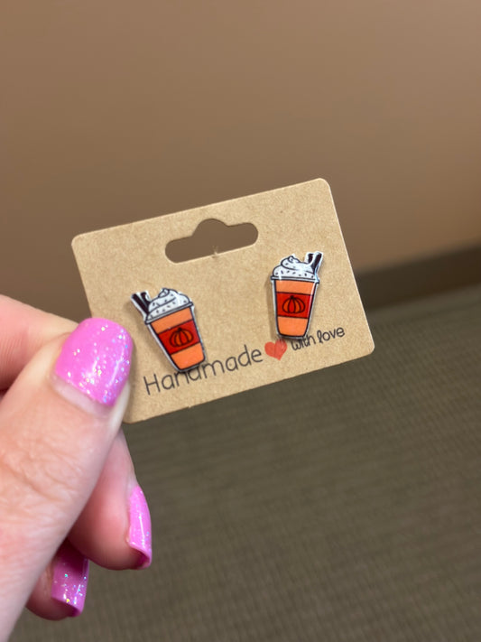Pumpkin Spice Latte Studs – Fall Coffee Earrings