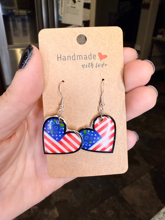 Blueberry Flag Heart Dangles