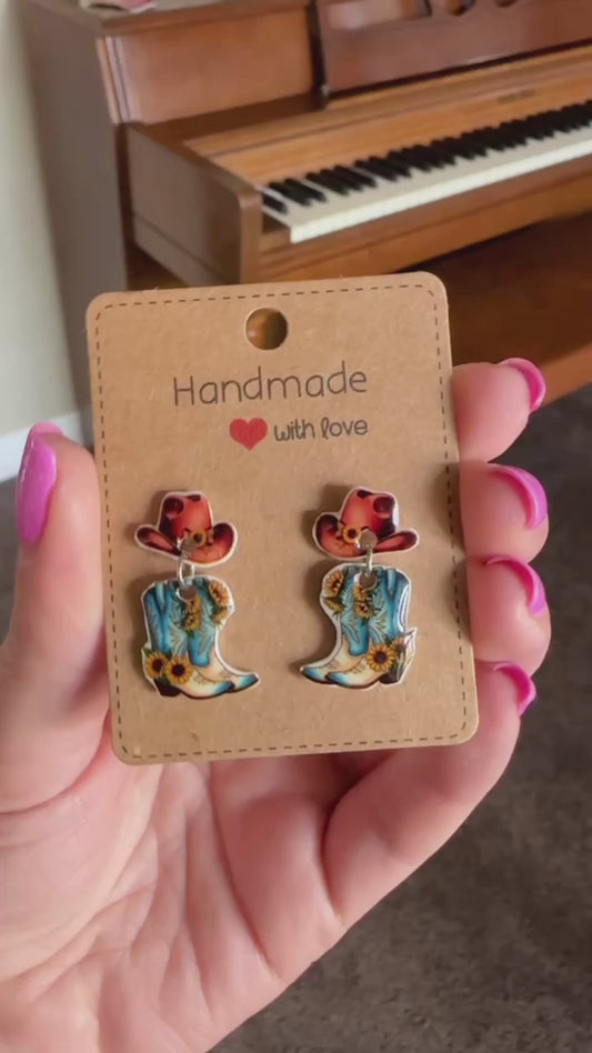 Cowgirl Hat & Boot Stud Dangles