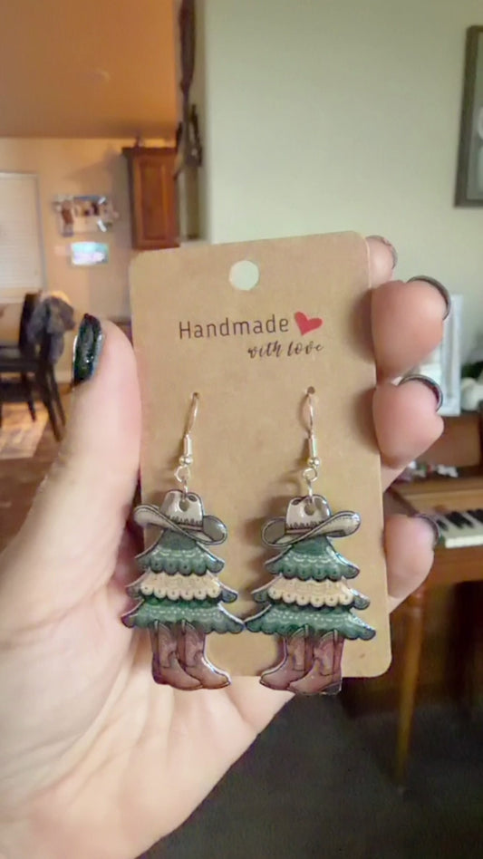 Western Christmas Tree Dangle Earrings