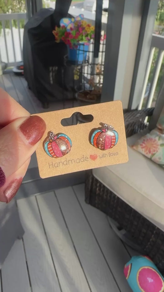 Colorful Pumpkin Studs – Glitter Fall Earrings
